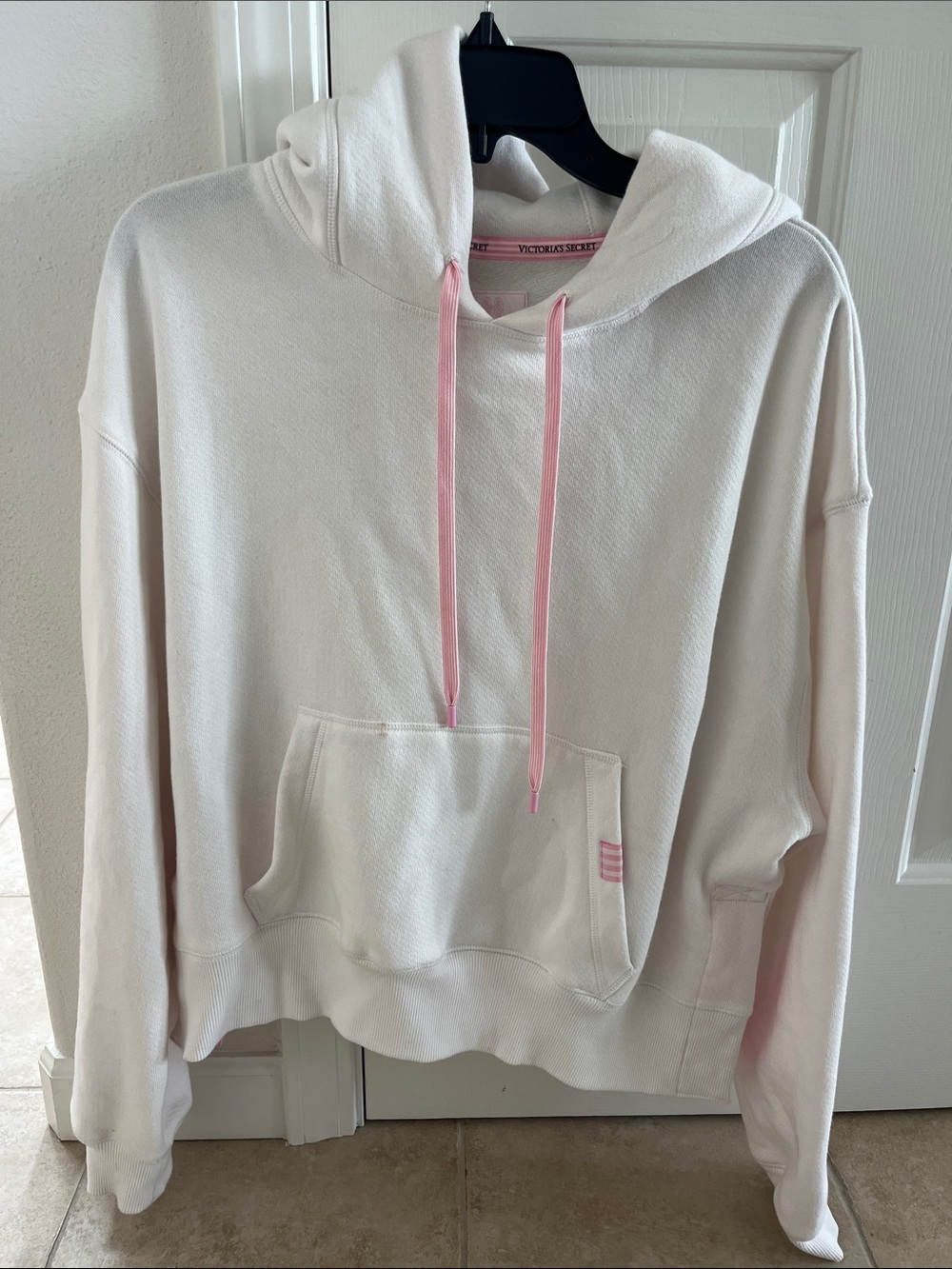 Victoria's Secret White Hoodie with Pink Drawstrings